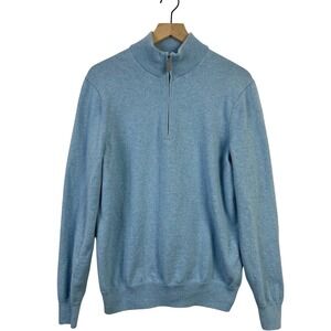 Vineyard Vines Preppy Pullover Sweater Light‎ Blue Merino Wool Blend Zip Medium